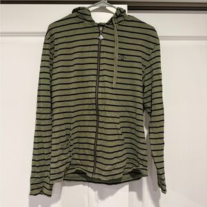 LRG Olive and Black Striped Zip-Up Hoodie